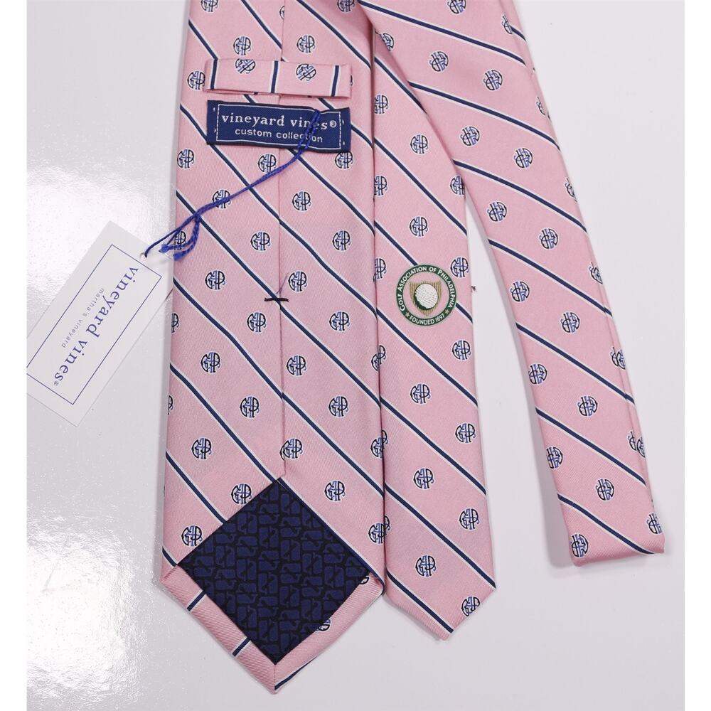 Vineyard Vines x Golf Association of Philly Pink Silk Necktie Tie New - Picture 4 of 6